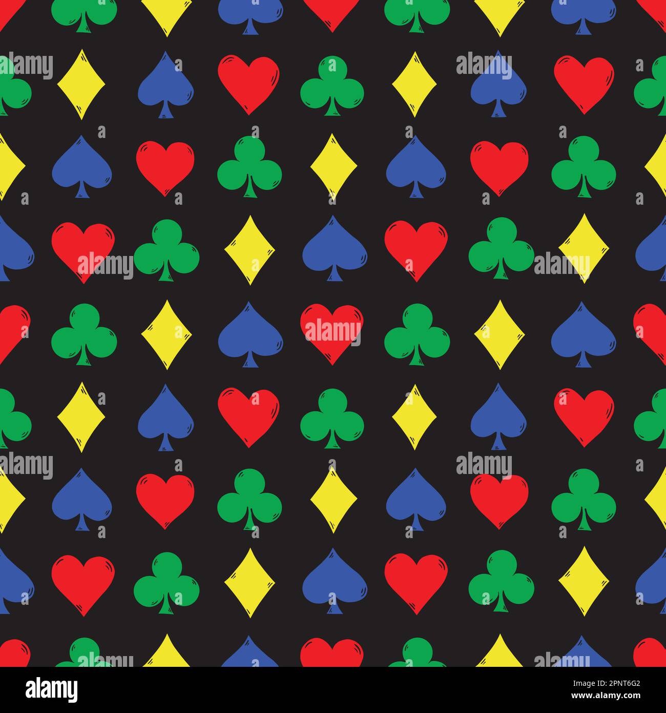 Doodle card symbol suits poker repeat pattern. Vector illustration seamless pattern background Stock Vector