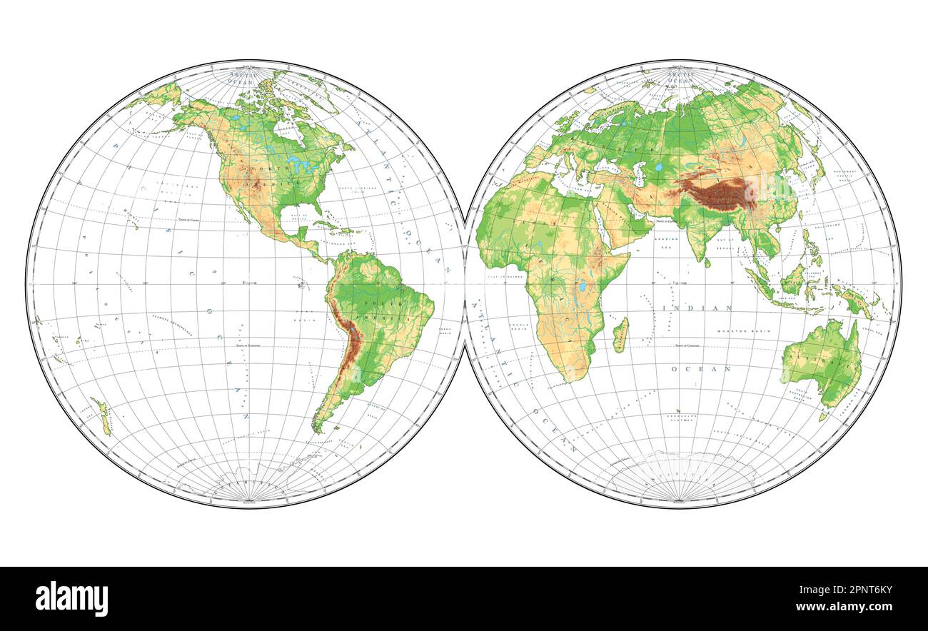 Highly detailed physical World Map in globe shape of Earth. Nicolosi ...