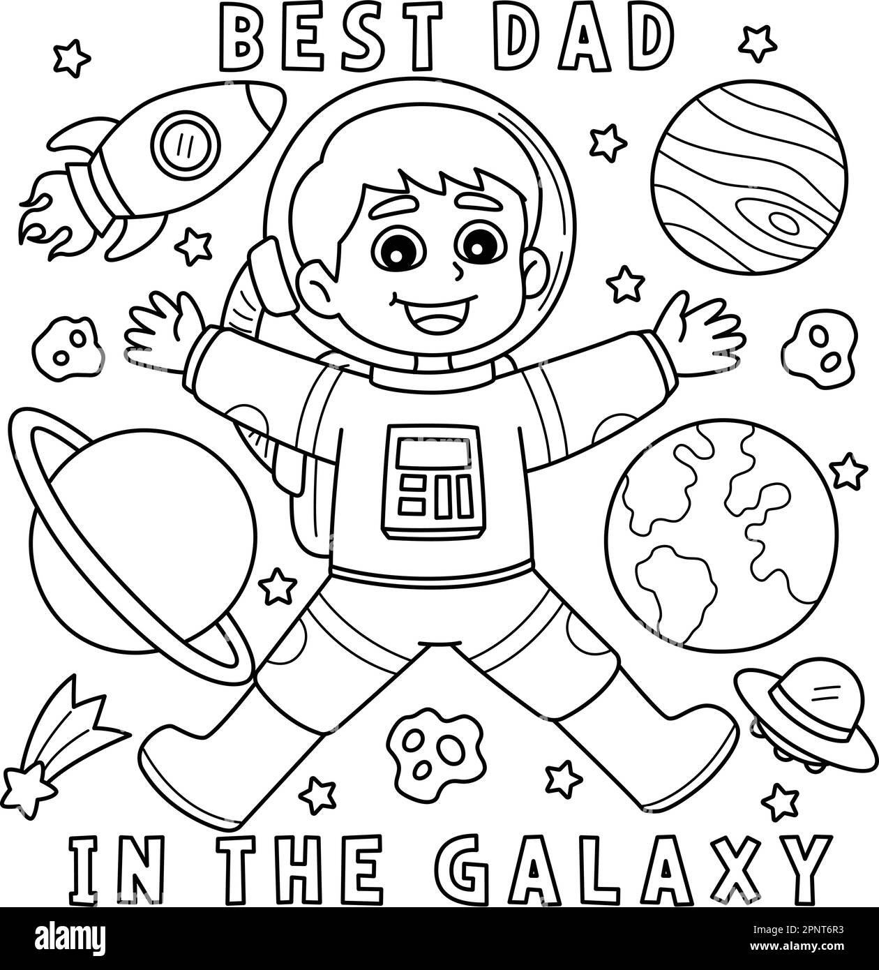 Fathers Day Best Dad in the Galaxy Coloring Page  Stock Vector