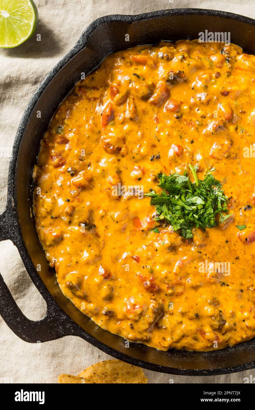 Homemade Smoked Queso Dip with Tortilla Chips Stock Photo