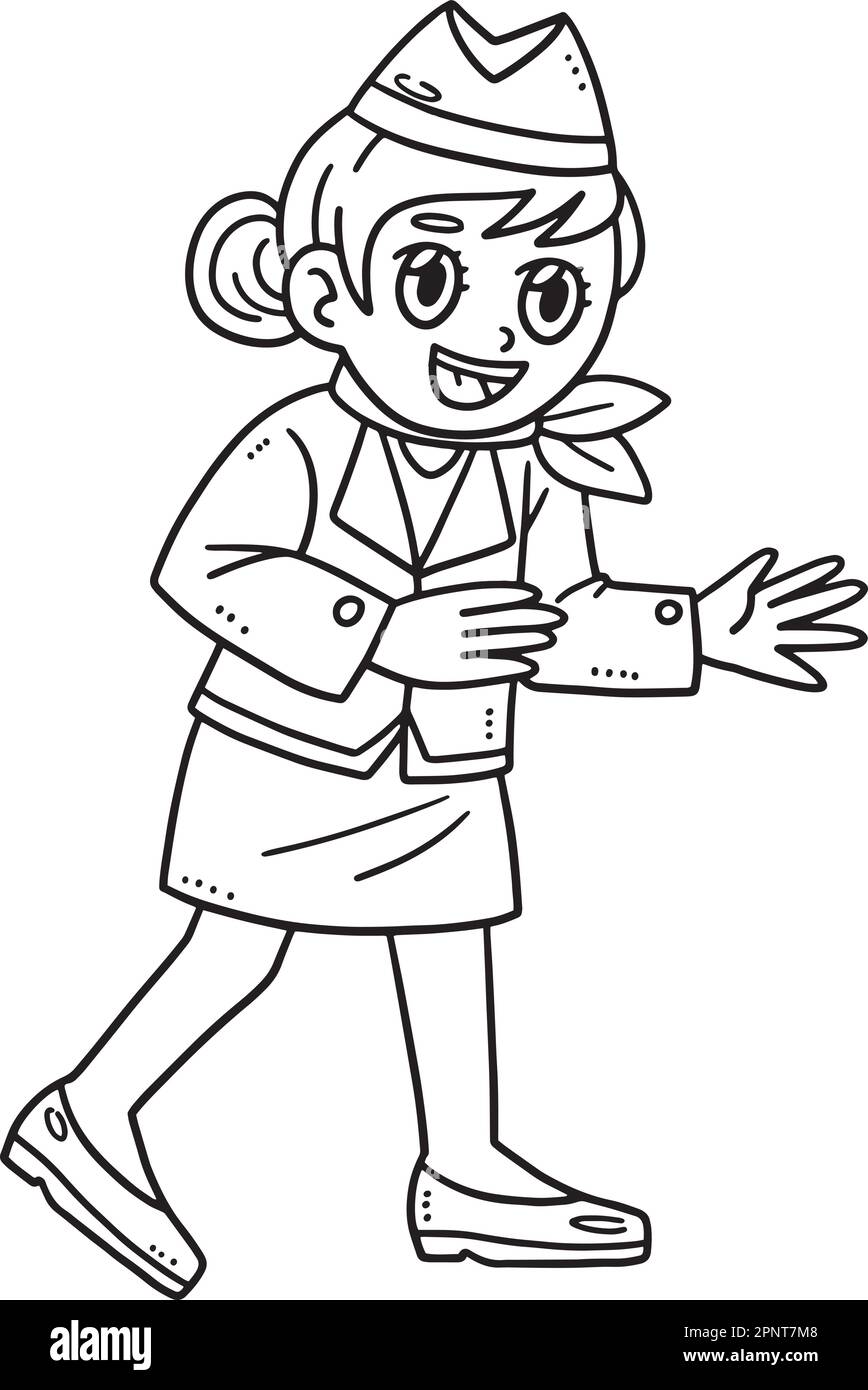 Stewardess Isolated Coloring Page for Kids Stock Vector