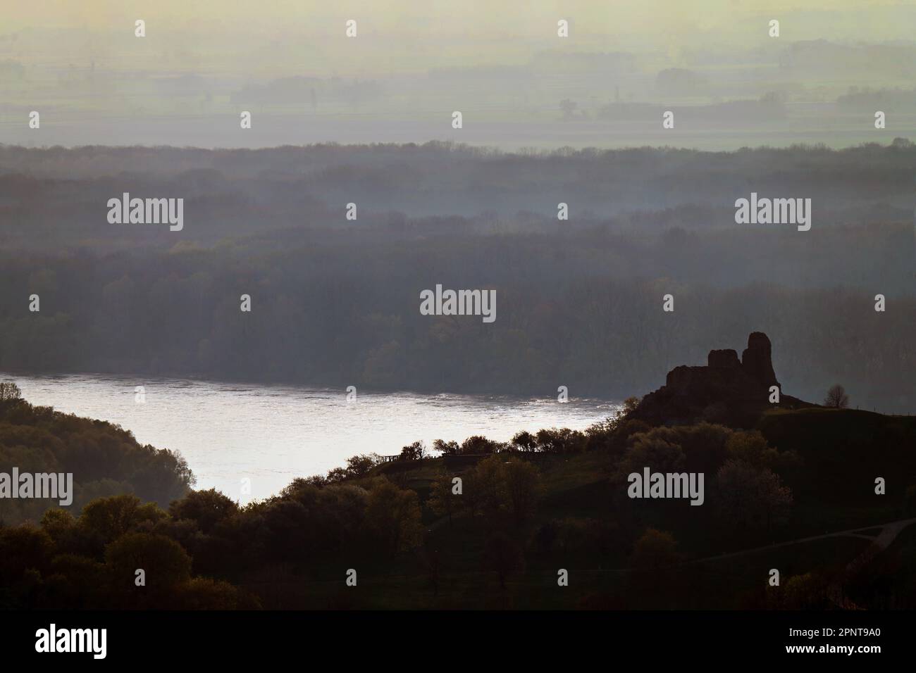 Old ruins from Devin castle and river Danube with Austrians plains Stock Photo
