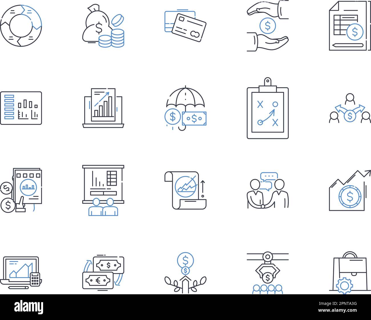 Budgetary world line icons collection. Finance, My, Allocation, Cost, Savings, Tax, Revenue vector and linear illustration. Expenditure,Debt,Austerity Stock Vector