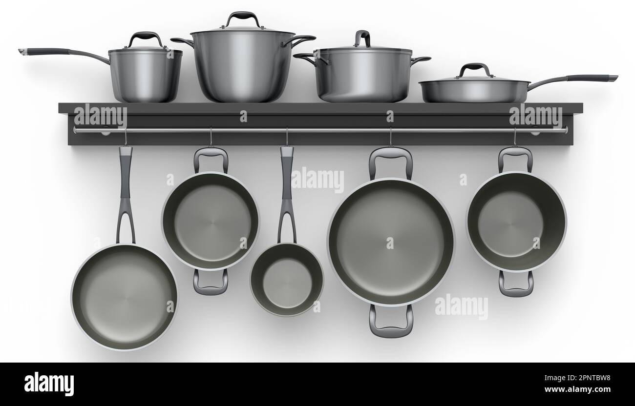 Set of stainless steel stewpot, frying pan and chrome plated aluminum