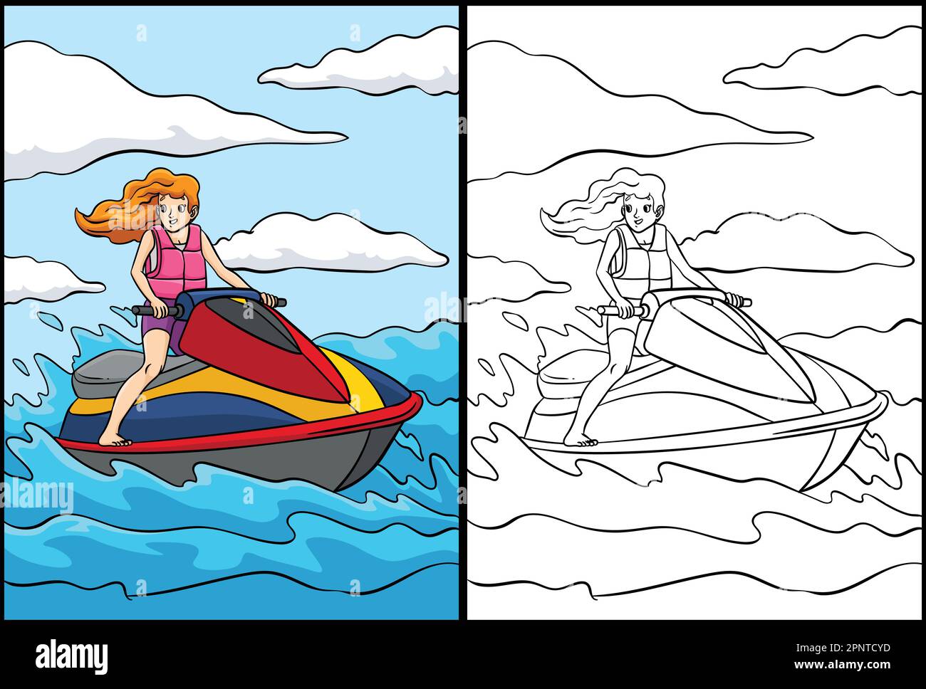 Jet Ski Coloring Page Colored Illustration Stock Vector Image &amp; Art - Alamy