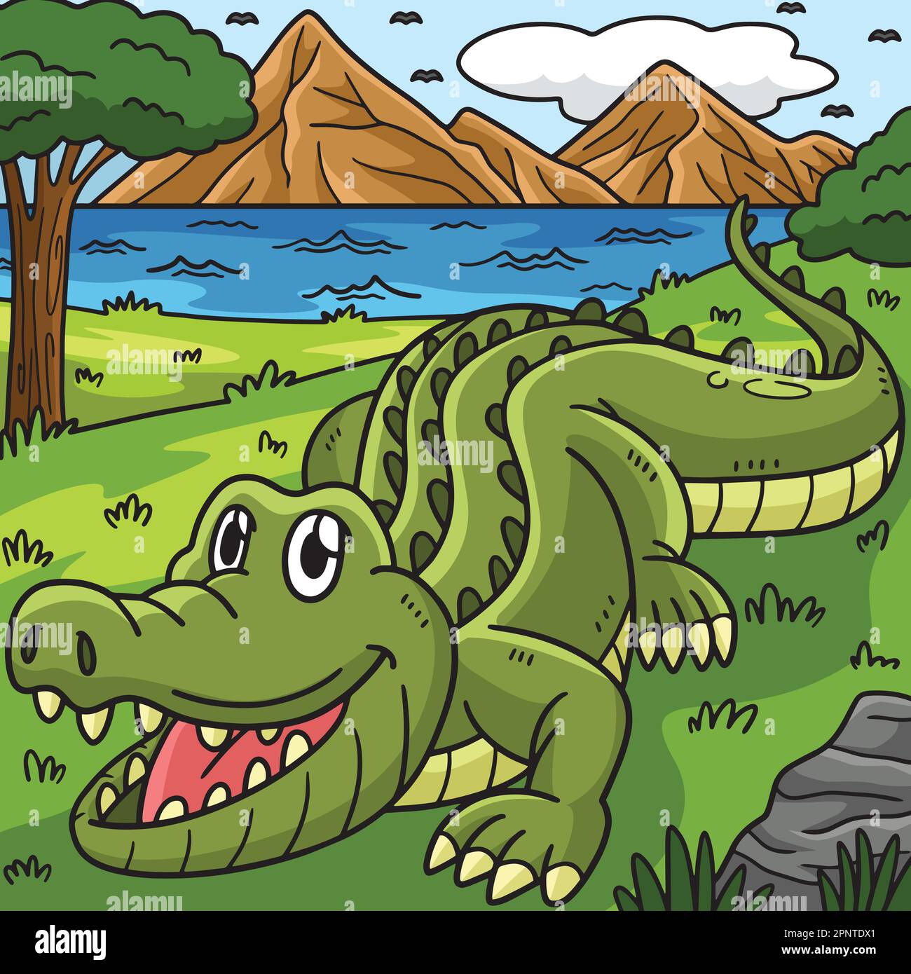 Crocodile Animal Colored Cartoon Illustration Stock Vector