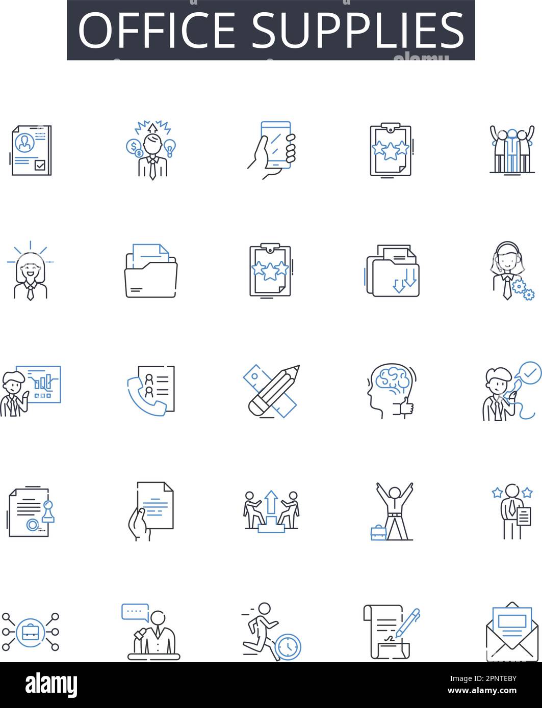 Office supplies line icons collection. Millennials, Gen Z, Baby Boomers