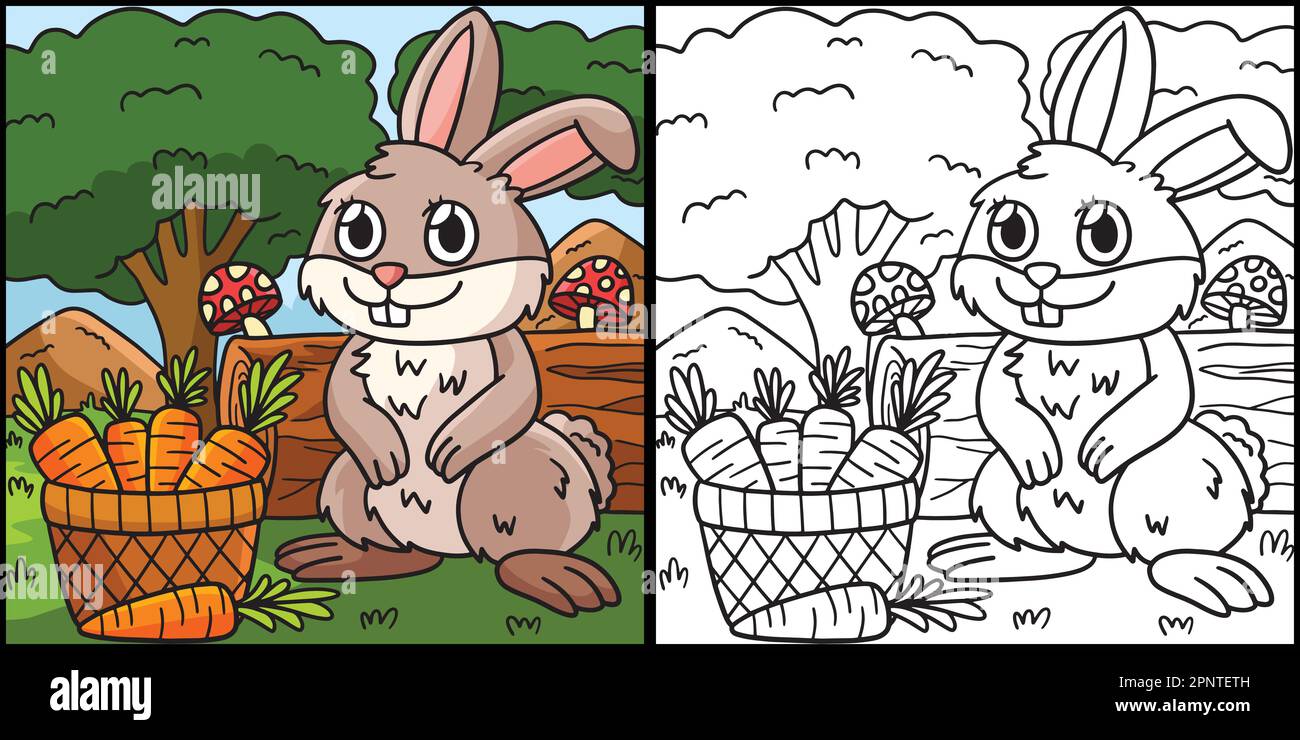 Rabbit Coloring Page Colored Illustration Stock Vector