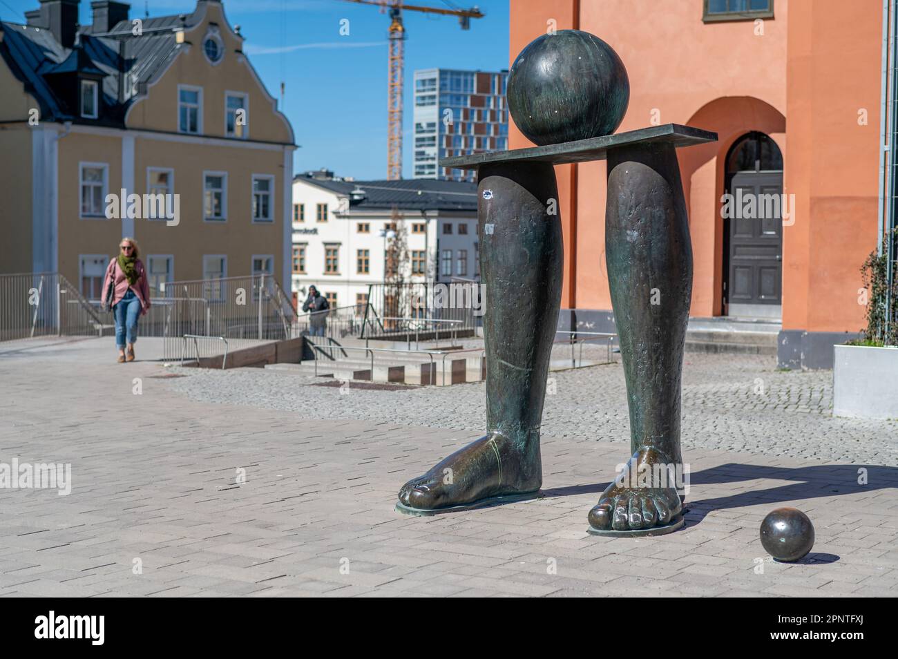 The Giant a part of a sculpture group “The Jester, The Giant and the Juggler” from 1974 by Owe Pellsjö in Norrköping, Sweden Stock Photo