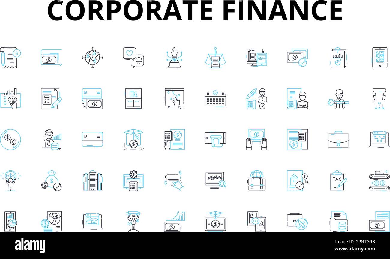Corporate finance linear icons set. liquidity, valuation, leverage
