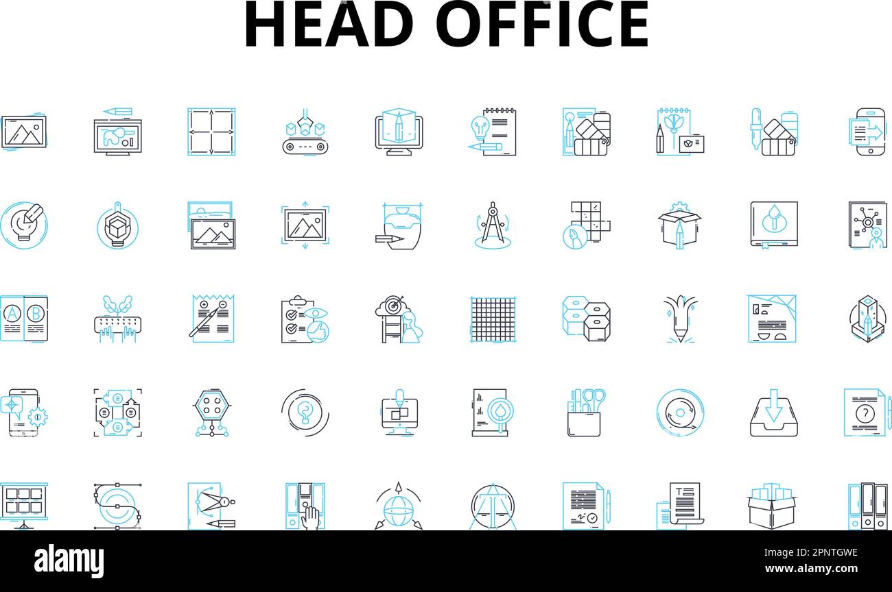 Head office linear icons set. Headquarters, Corporate, Main, Center