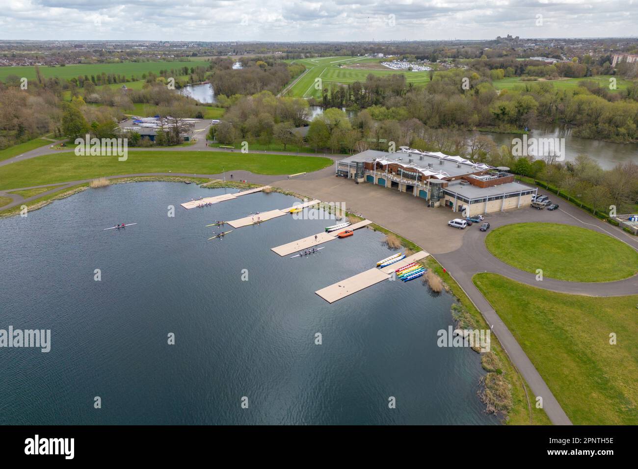 Aerial view of the rowing lake at Dorney Lake (home of the London 2012