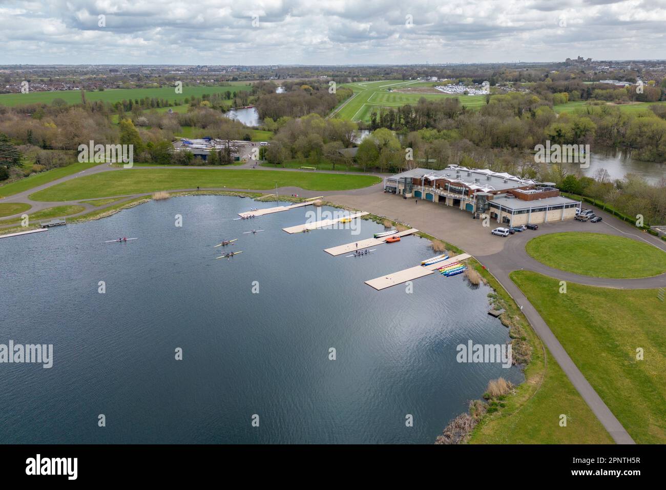 Aerial view of the rowing lake at Dorney Lake (home of the London 2012