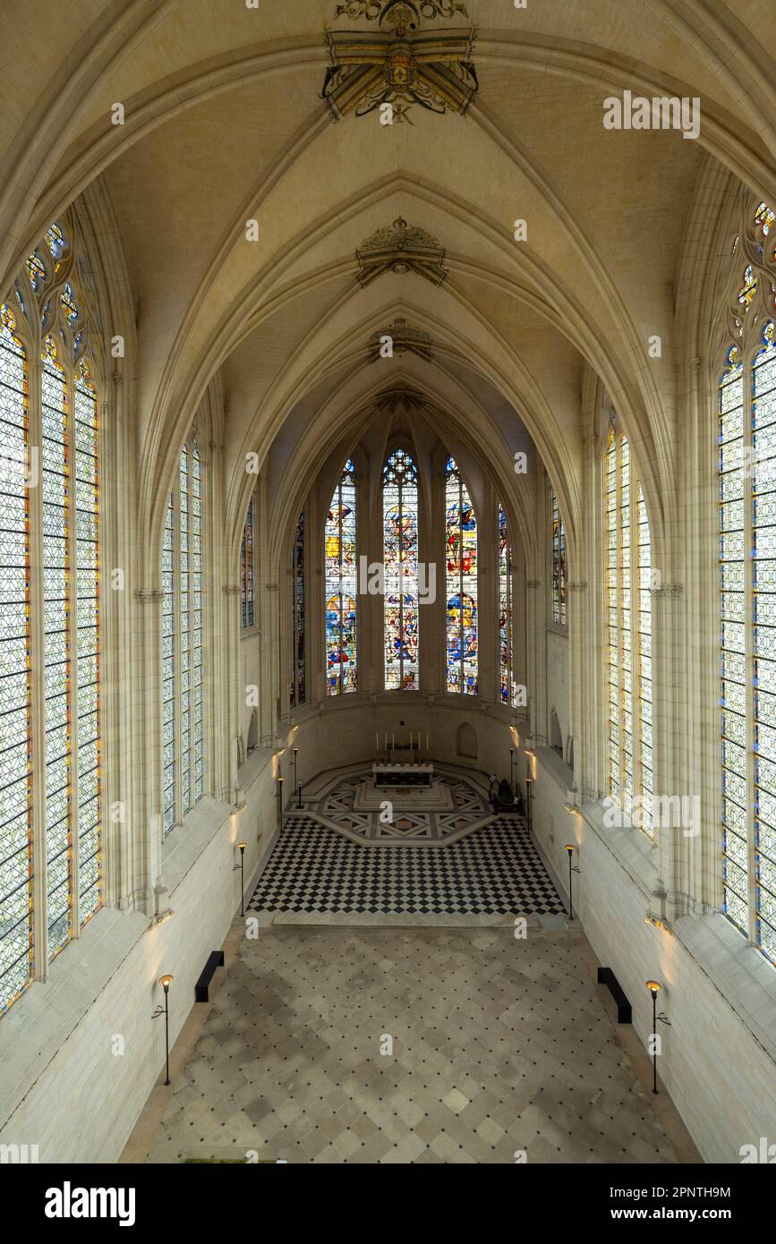 view towards the apse, Sainte-Chapelle de Vincennes, the Gothic royal chapel, Paris, France Stock Photo