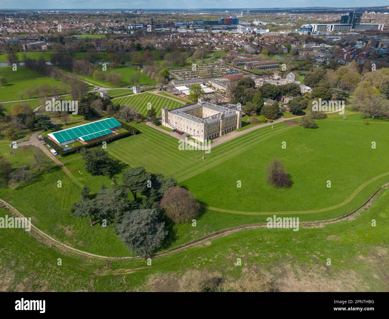 Aerial view of Syon House in Syon Park, Hounslow West London, UK Stock