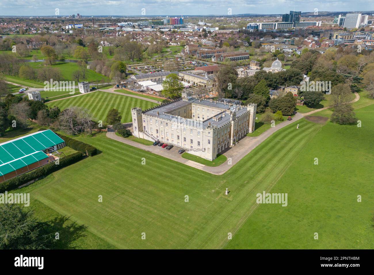 Aerial view of Syon House in Syon Park, Hounslow West London, UK Stock