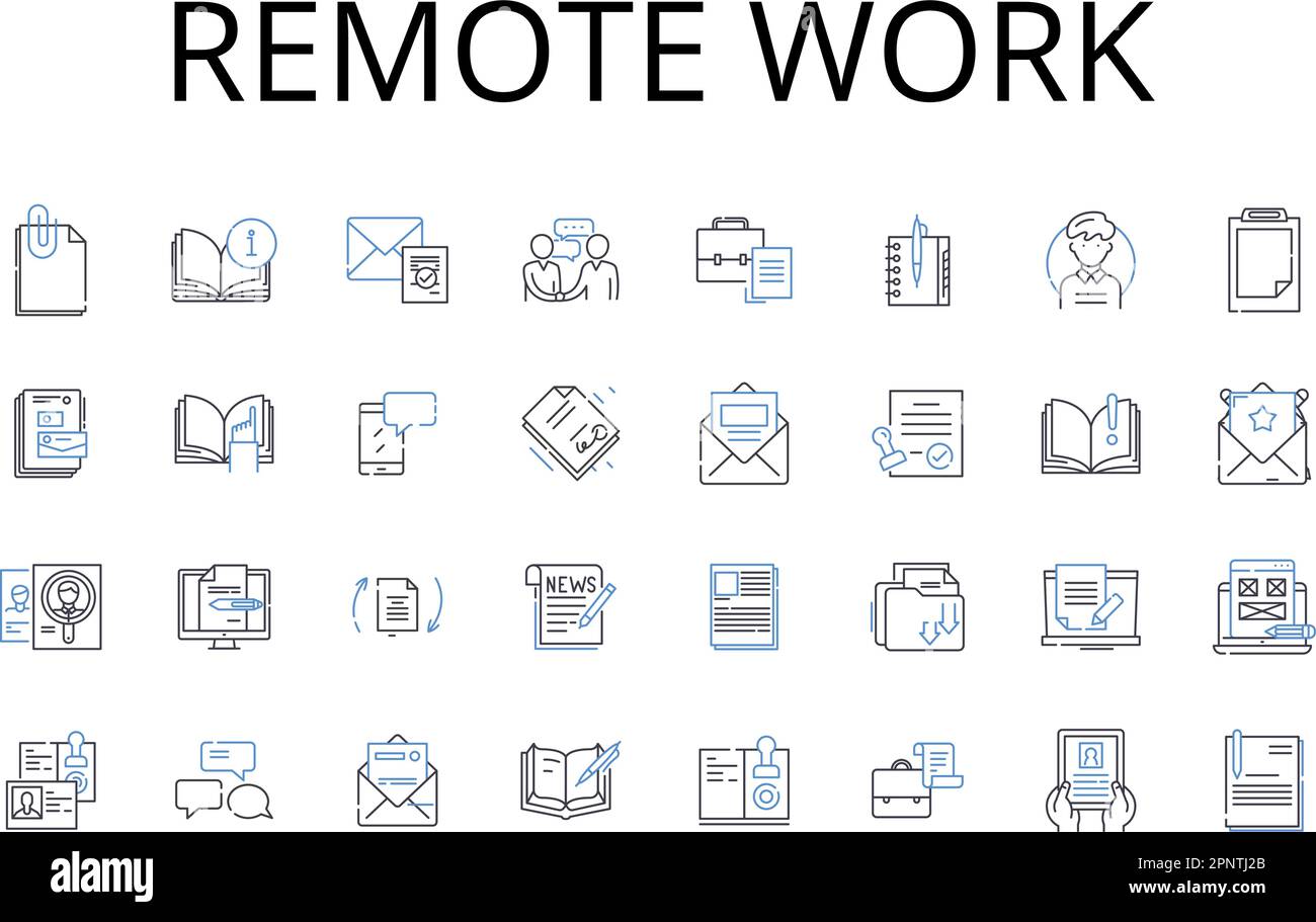 Remote work line icons collection. Virtual learning, Online shopping, Digital banking, Mobile gaming, Social nerking, Multi-tasking, Search engine Stock Vector