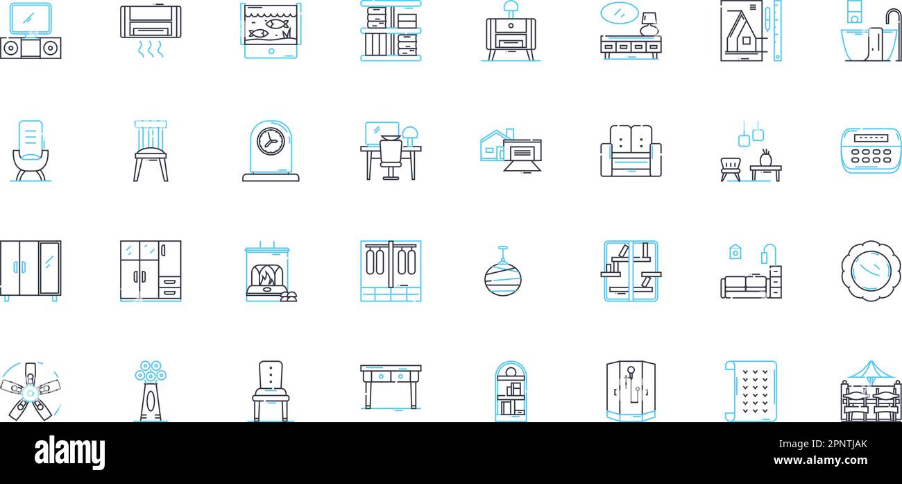 Tables linear icons set. Desk, Furniture, Surface, Workstation, Dining, Coffee, Side line vector and concept signs. Console,End,Picnic outline Stock Vector