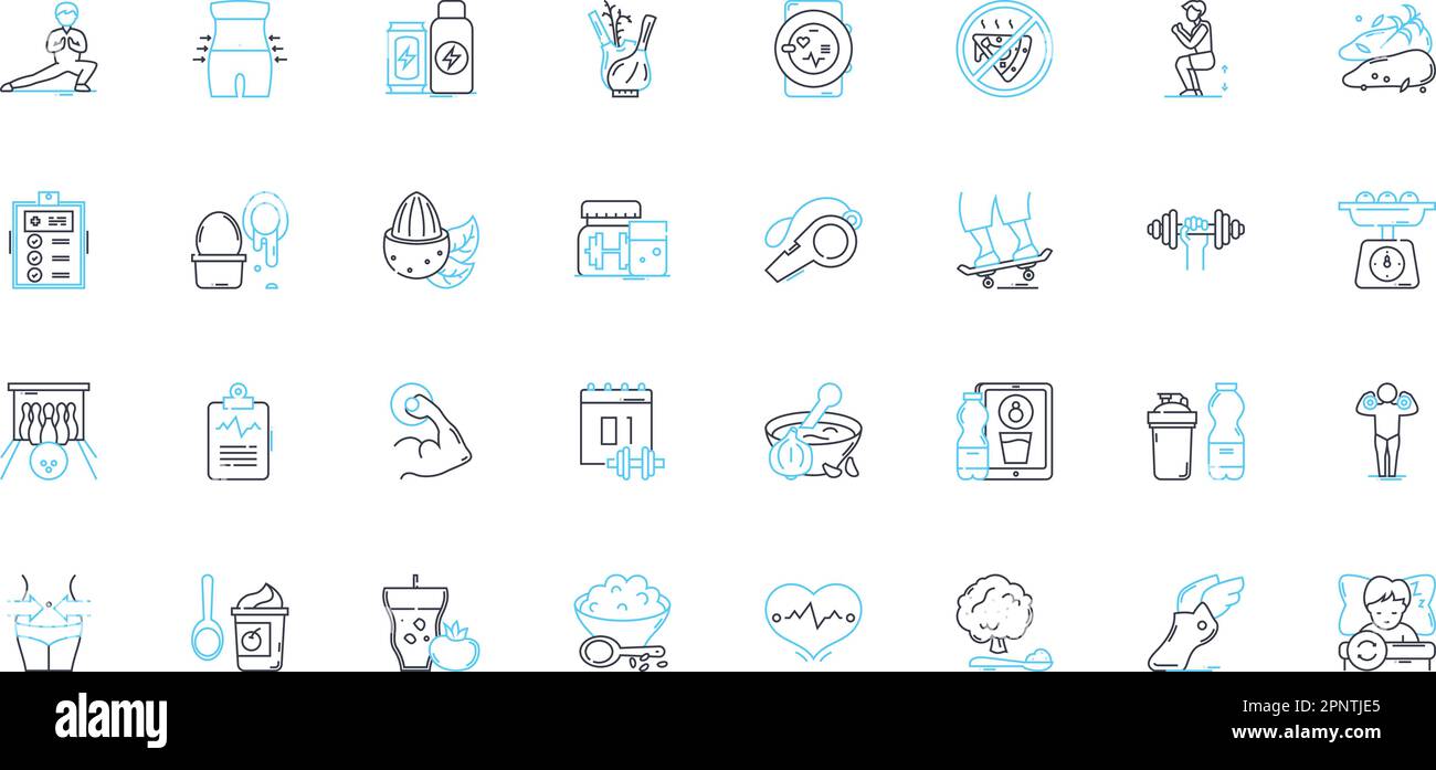 Physical fitness linear icons set. Exercise, Workout, Stamina, Cardio