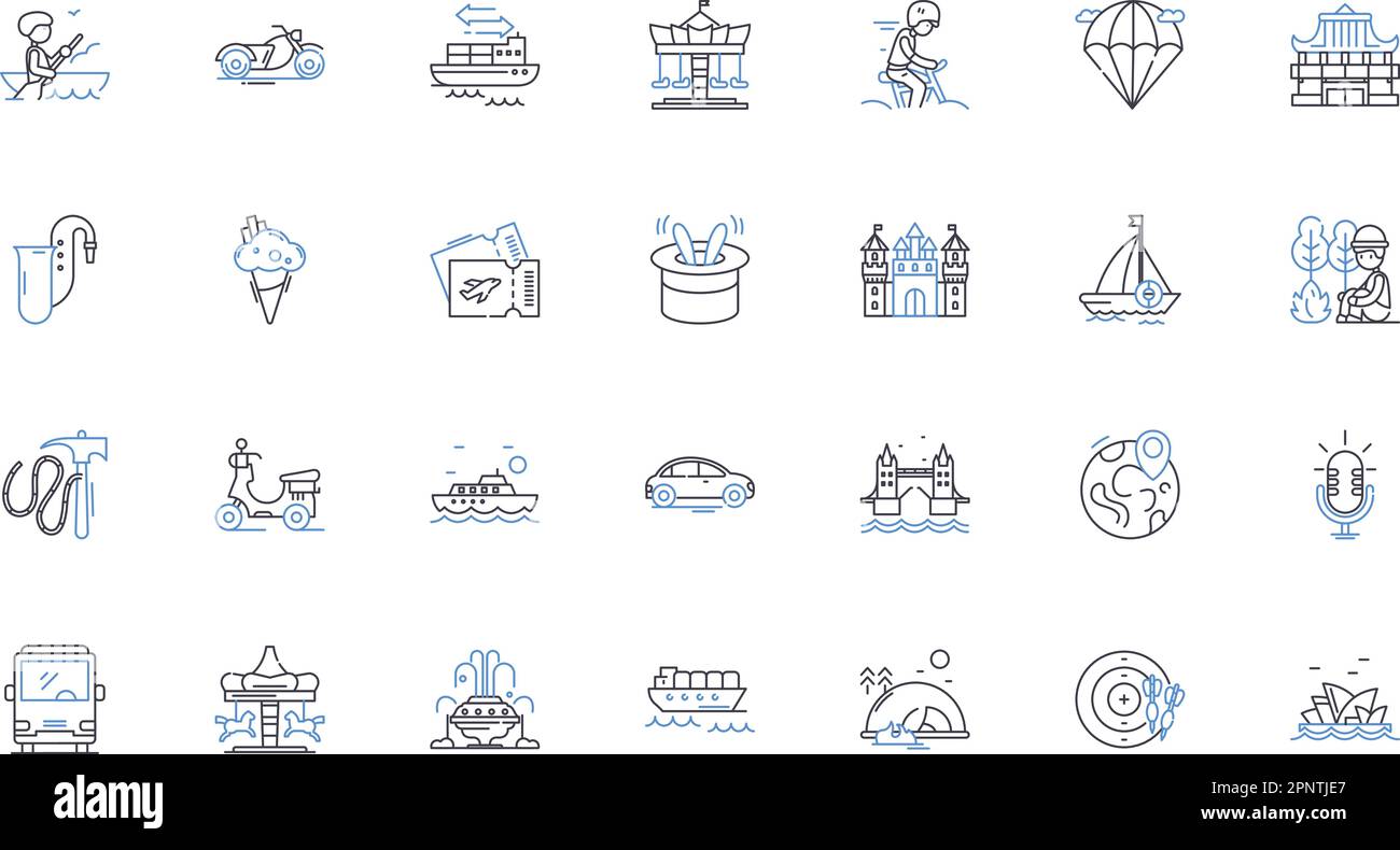 Sightseeing tour line icons collection. Landmarks, Monuments, Architecture, History, Culture, Adventure, Exploration vector and linear illustration Stock Vector