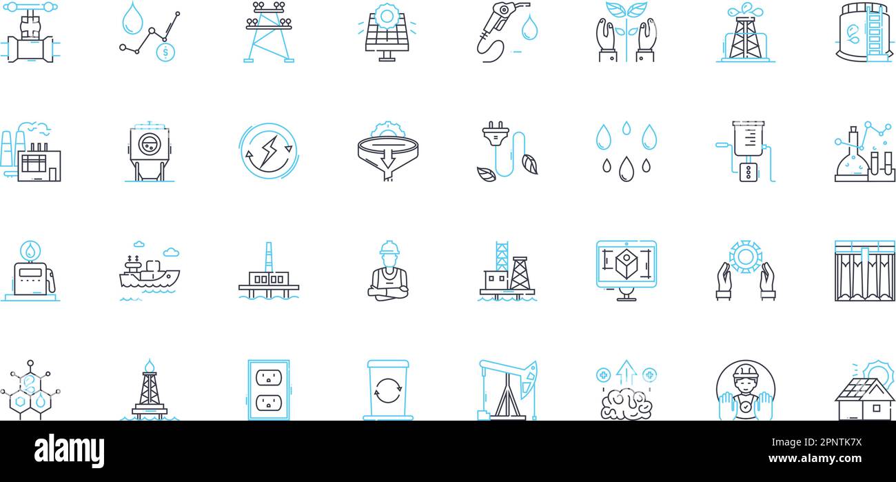 Sustainable energy linear icons set. Renewable, Solar, Wind, Hydro, Geothermal, Biomass, Efficiency line vector and concept signs. Sustainability Stock Vector