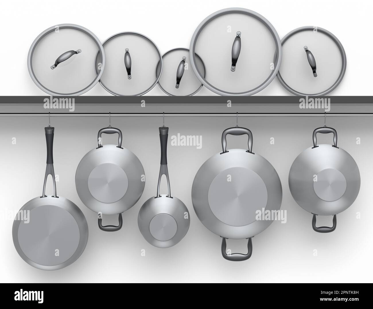Set of stainless steel stewpot, frying pan and chrome plated aluminum