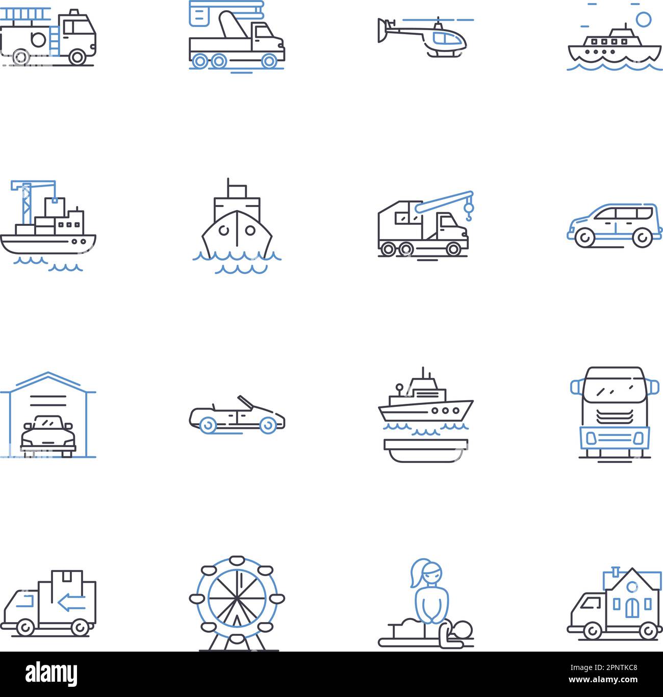 Flight line icons collection. Aviation, Departure, Arrival, Takeoff, Landing, Jetlag, Turbulence vector and linear illustration. Boarding,Delay Stock Vector