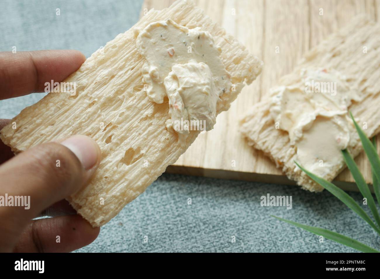 cheese cream spread crackers on table Stock Photo Alamy