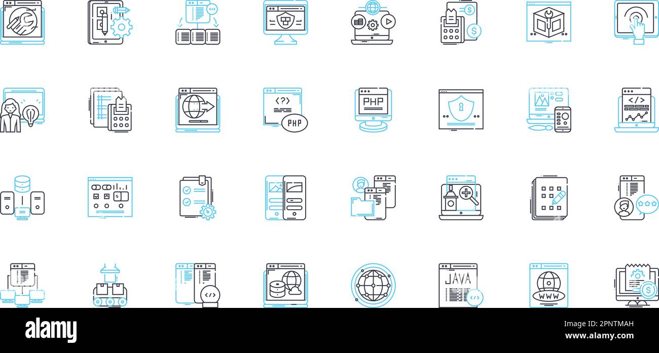 Project optimization linear icons set. Efficiency, Streamlining, Enhancement, Improvement, Productivity, Lean, Automation line vector and concept Stock Vector