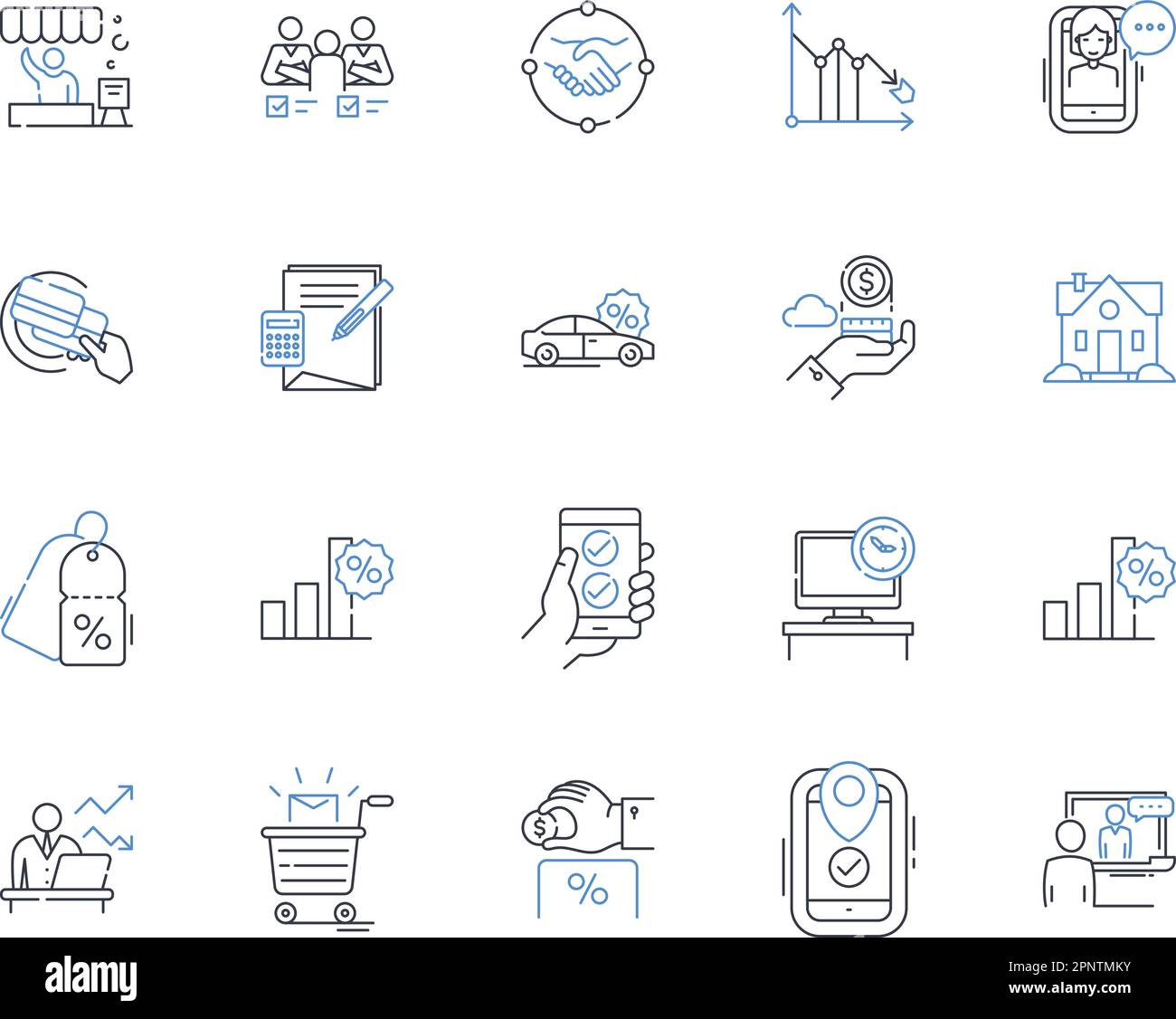 Credit line icons collection. Loan, Interest, Balance, Score, History, Debt, Report vector and linear illustration. Limit,Card,Application outline Stock Vector