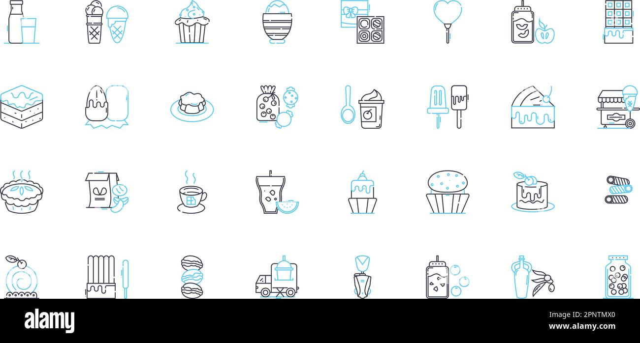 Pastry linear icons set. Croissant, Puff, Danish, Cannoli, ?clair, Macaron, Strudel line vector and concept signs. Brioche,Sc,Tartlet outline Stock Vector