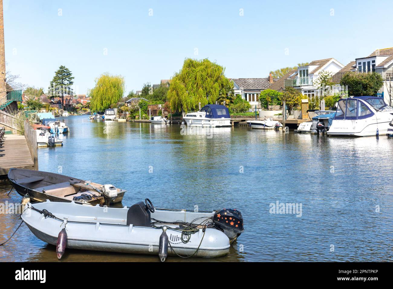 River Thames from Thames Ditton Island Bridge, Thames Ditton, Surrey, England, United Kingdom