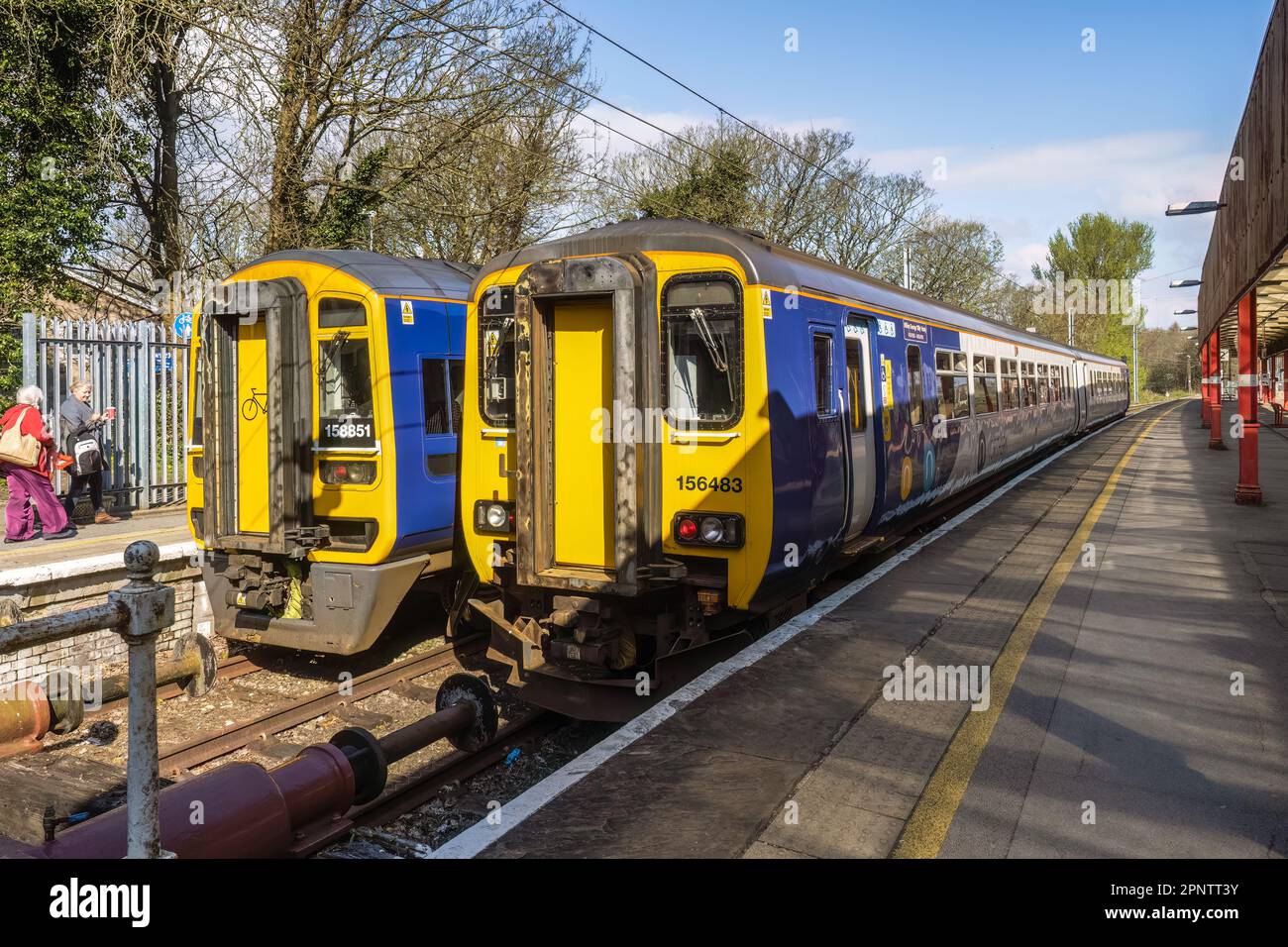 19.04.023 Lancaster, Lancashire, UK. Northern trains at Lancaster train ...