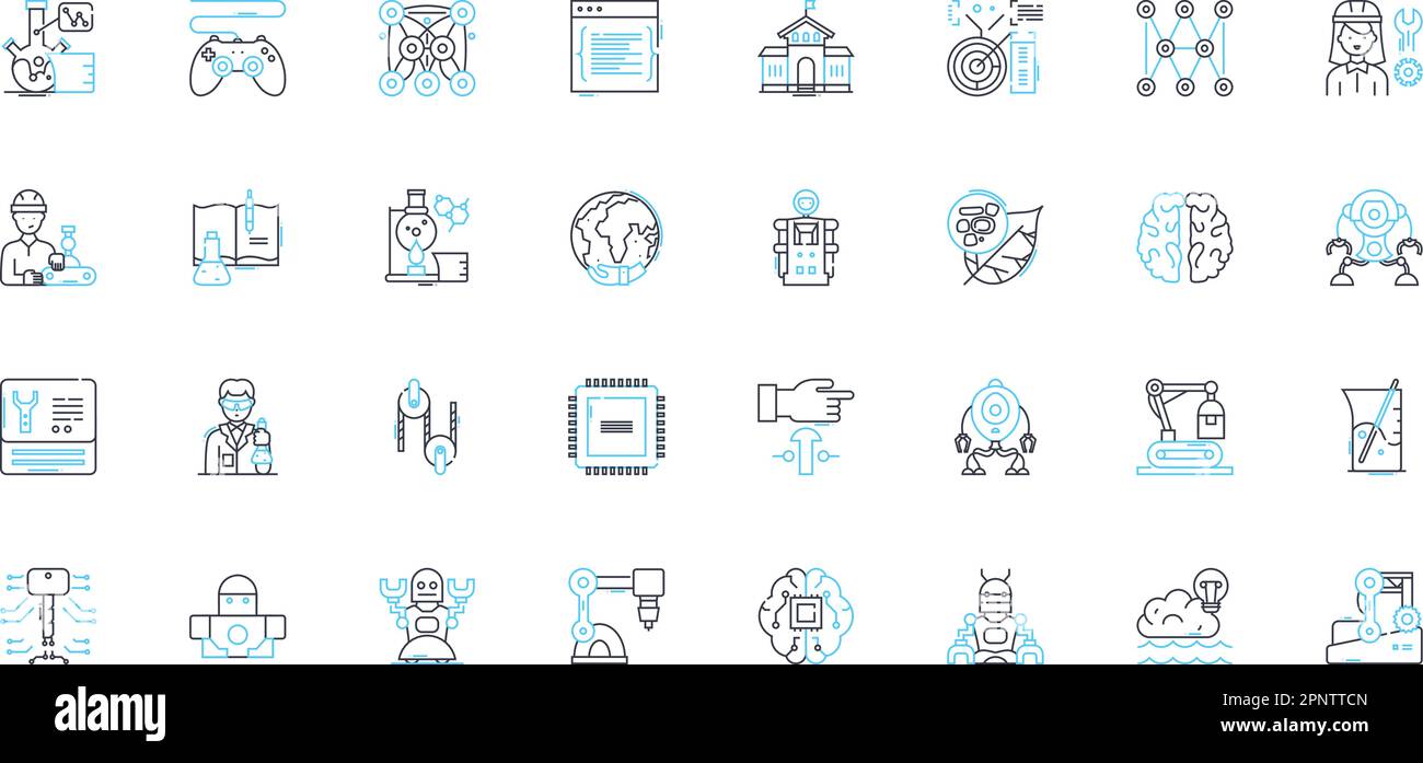 Nuclear Energy linear icons set. Fission, Fusion, Reactor, Radiation, Uranium, Plutonium, Electricity line vector and concept signs. Isotope,Chain Stock Vector