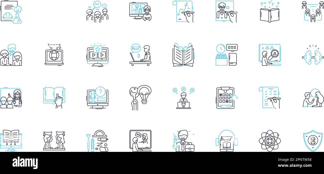 Virtual instruction linear icons set. Distance, Online, Remote, Virtual ...
