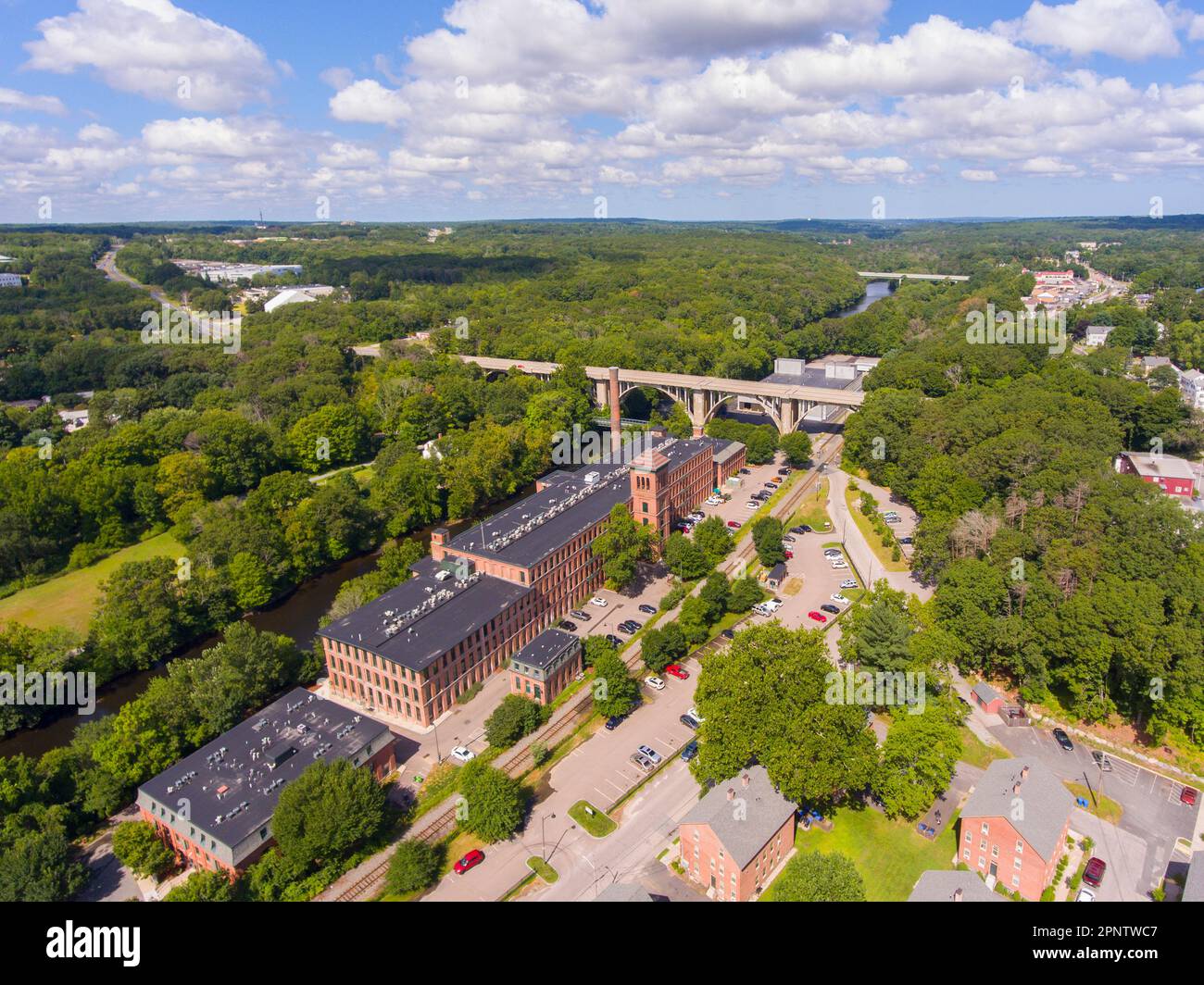 Ashton Mill and Washington Bridge aerial view at Blackstone