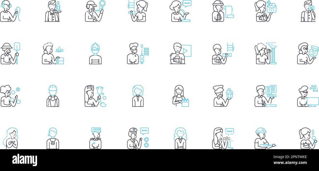 Personality linear icons set. Charismatic, Outgoing, Reserved, Introverted, Spontaneous, Impulsive, Calm line vector and concept signs. Emotional Stock Vector