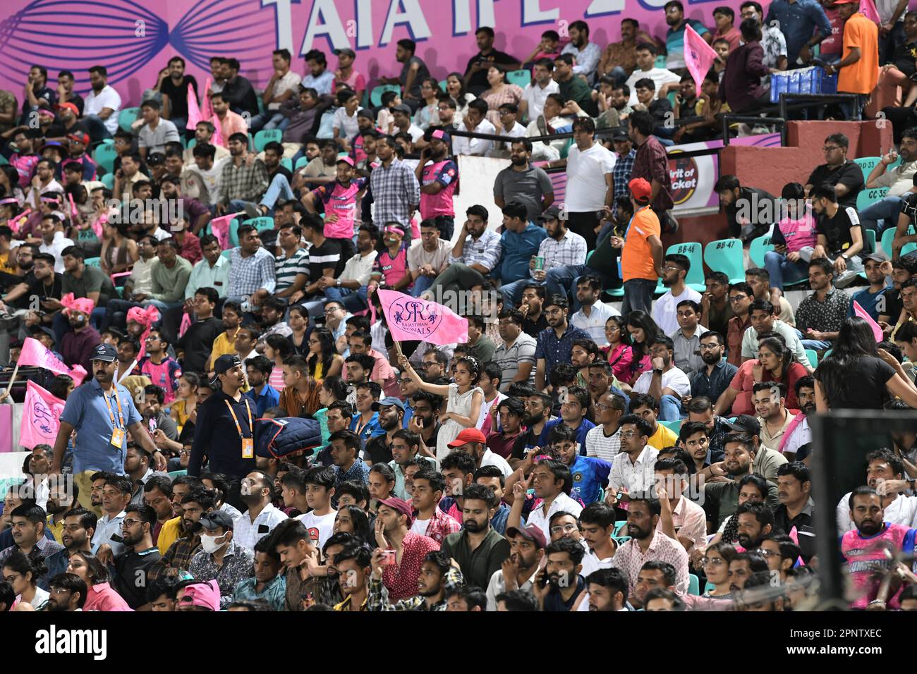 Jaipur, Rajasthan, India. 19th Apr, 2023. Fans enjoying the Indian Premier League (IPL) Twenty20 cricket match between Lucknow Super Giants and Rajasthan Royals at Sawai Mansingh Stadium in Jaipur. (Credit Image: © Sumit Saraswat/Pacific Press via ZUMA Press Wire/Alamy Live News) EDITORIAL USAGE ONLY! Not for Commercial USAGE! Stock Photo