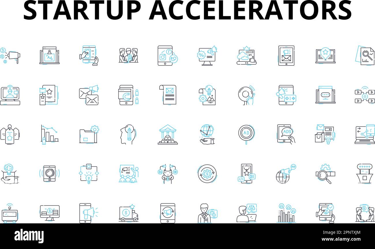 Startup Accelerators linear icons set. Incubator, Mentorship, Seed ...