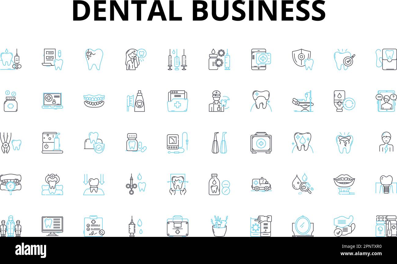 Dental business linear icons set. Braces, Teeth, Floss, Implants