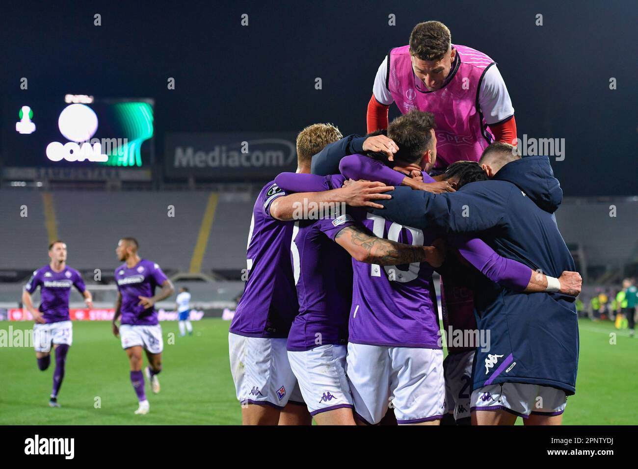 Artemio Franchi stadium, Florence, Italy, April 20, 2023, Lorenzo Venuti (ACF  Fiorentina) celebrates after a goal during ACF Fiorentina vs Lech Pozn  Stock Photo - Alamy