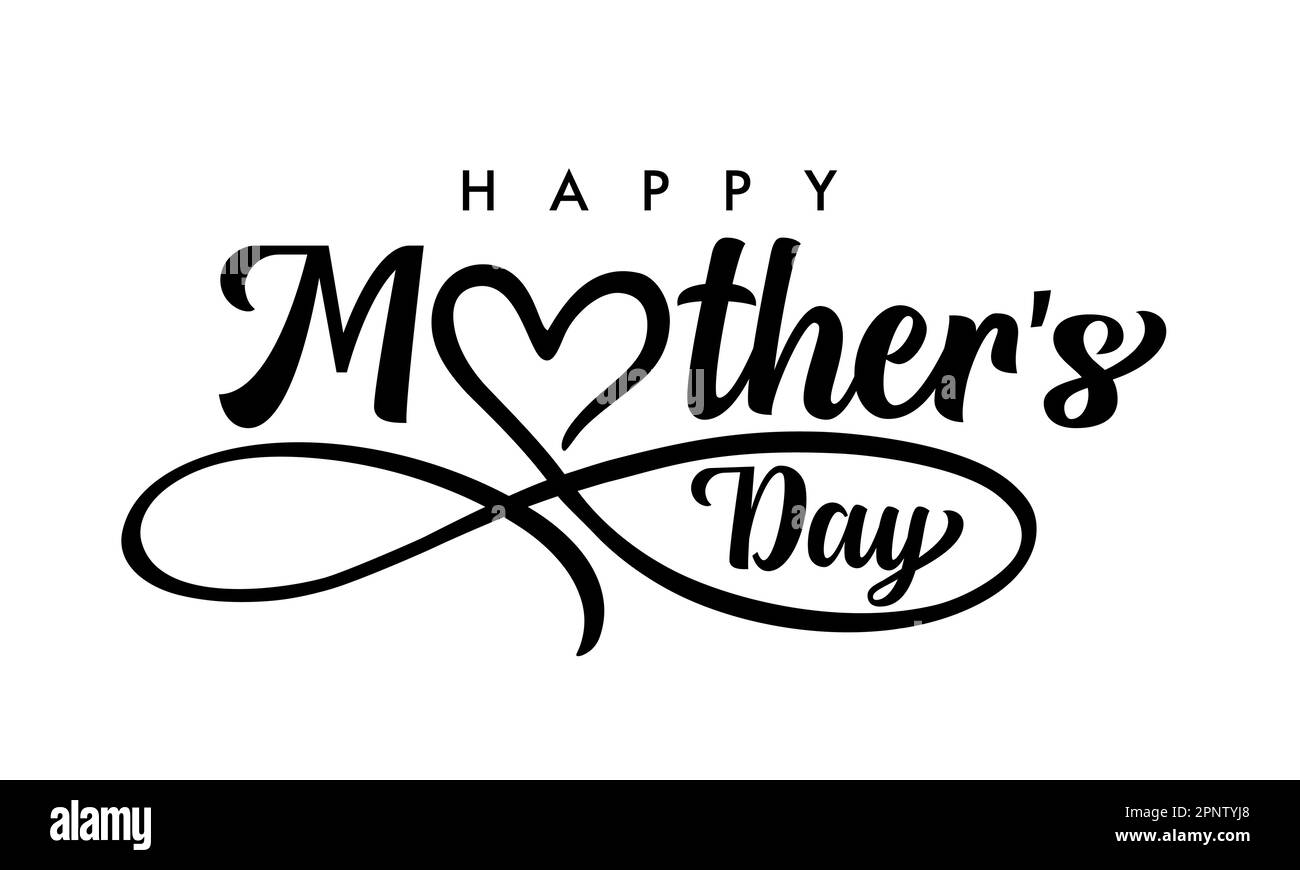 Happy Mothers Day text with love heart infinity divider. Concept for