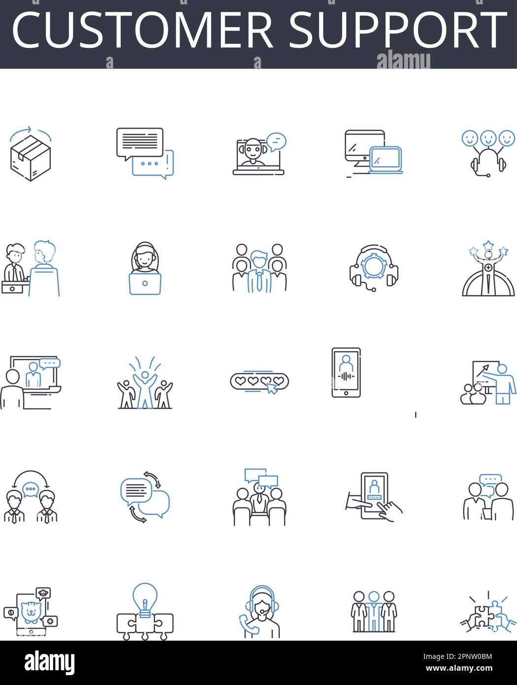 Customer support line icons collection. Client assistance, Patron