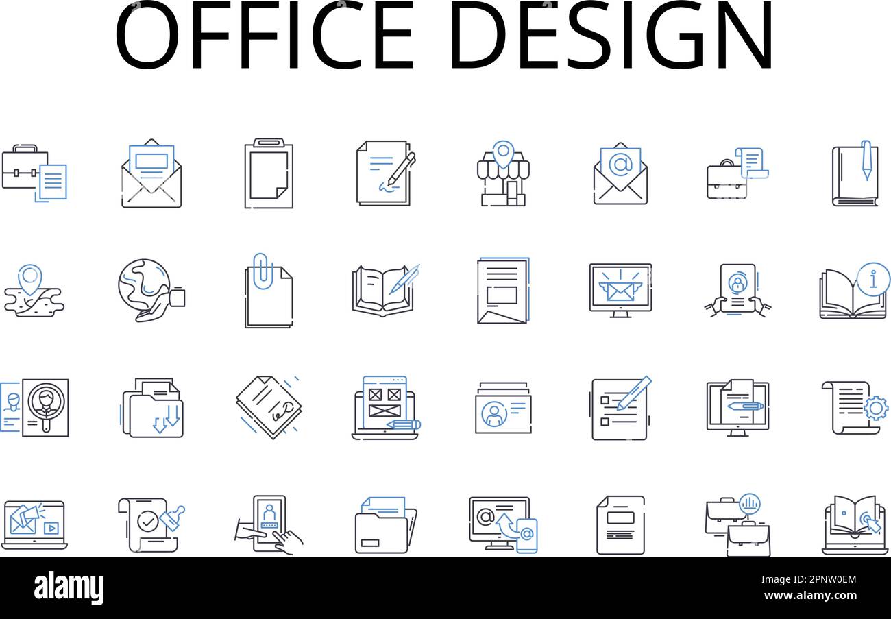Office design line icons collection. Home decor, Website development, Digital marketing, Web design, Business planning, Graphic design, Creative Stock Vector