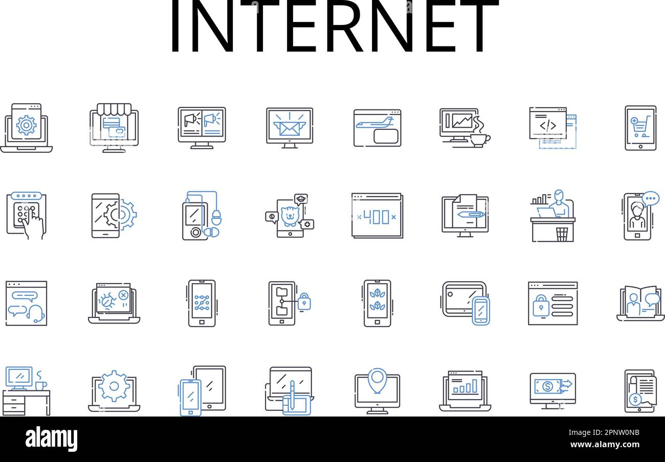 Internet line icons collection. World Wide Web, Cyberspace, Net, Web, Online, Information Superhighway, Digital realm vector and linear illustration Stock Vector