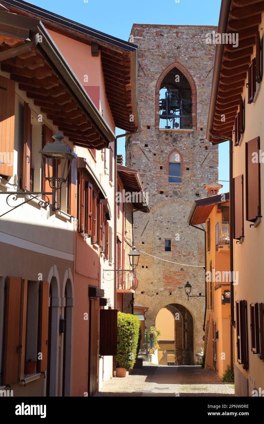 Bell tower of Moniga Castle. Castello di Moniga del Garda. Stock Photo