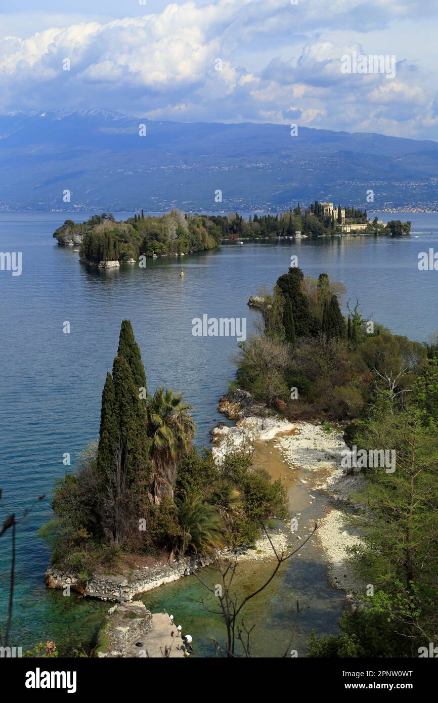 Isola del Garda / Isola Borghese biggest island on Lake Garda, Lago di Garda, Gardasee. San Felice del Benaco Stock Photo