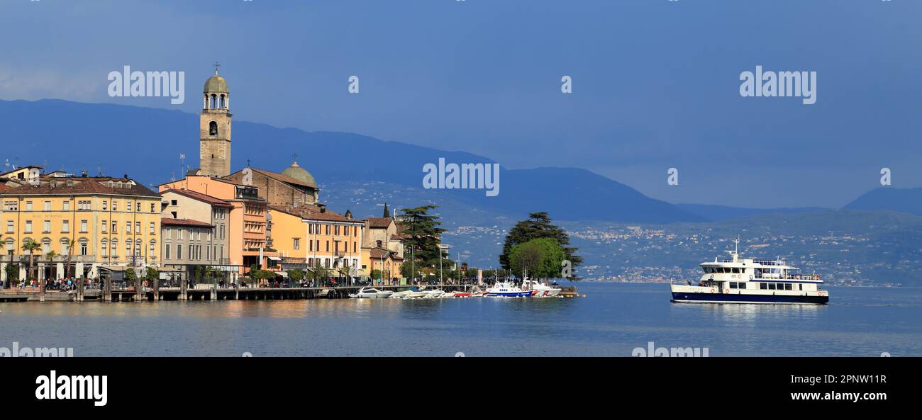 Salò town. Lake Garda, Lago di Garda, Gardasee. Ferry boat Pelèr. Stock Photo