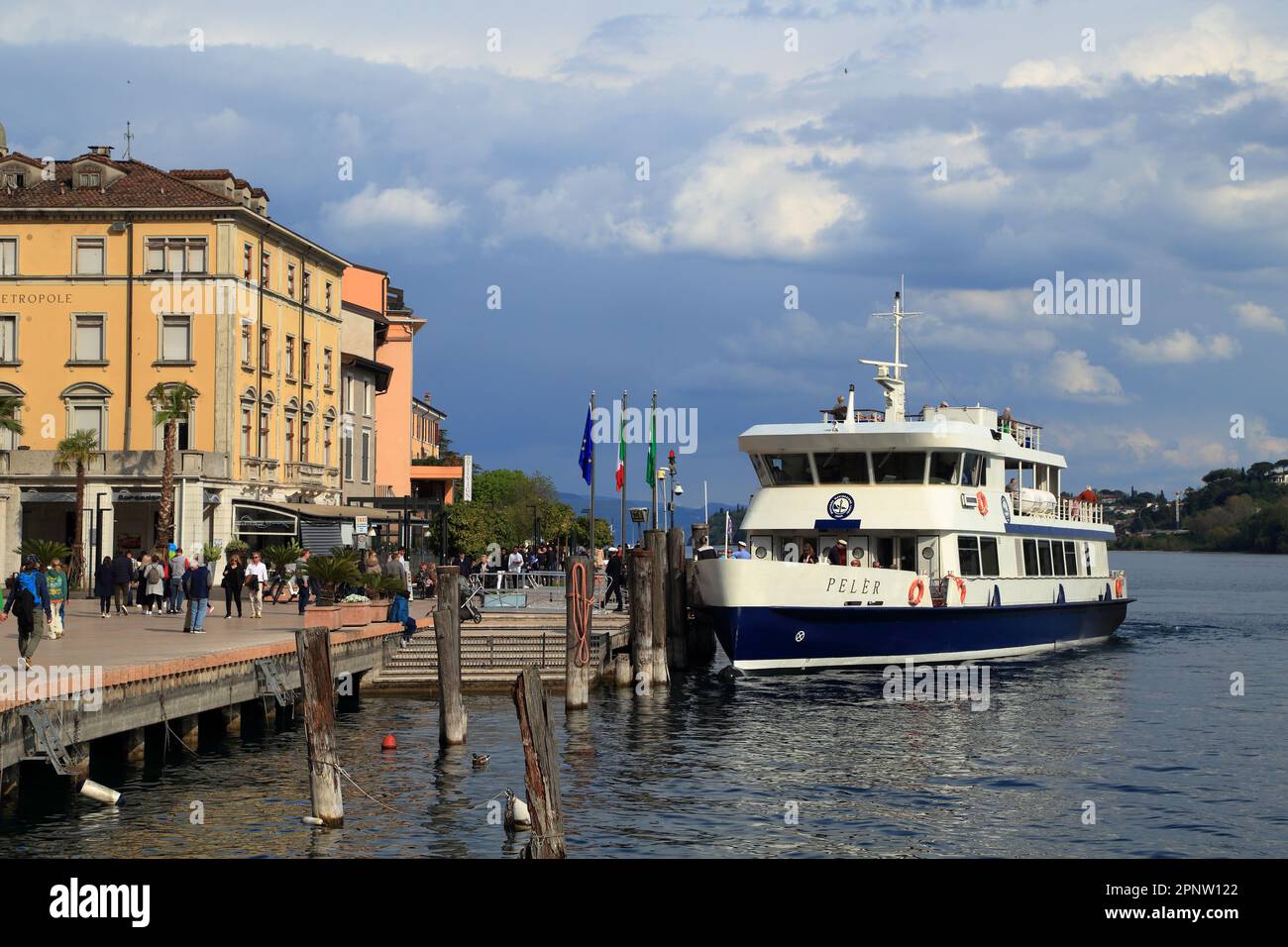 Ferry boat Pelèr. Salò town. Lake Garda, Lago di Garda, Gardasee Stock Photo