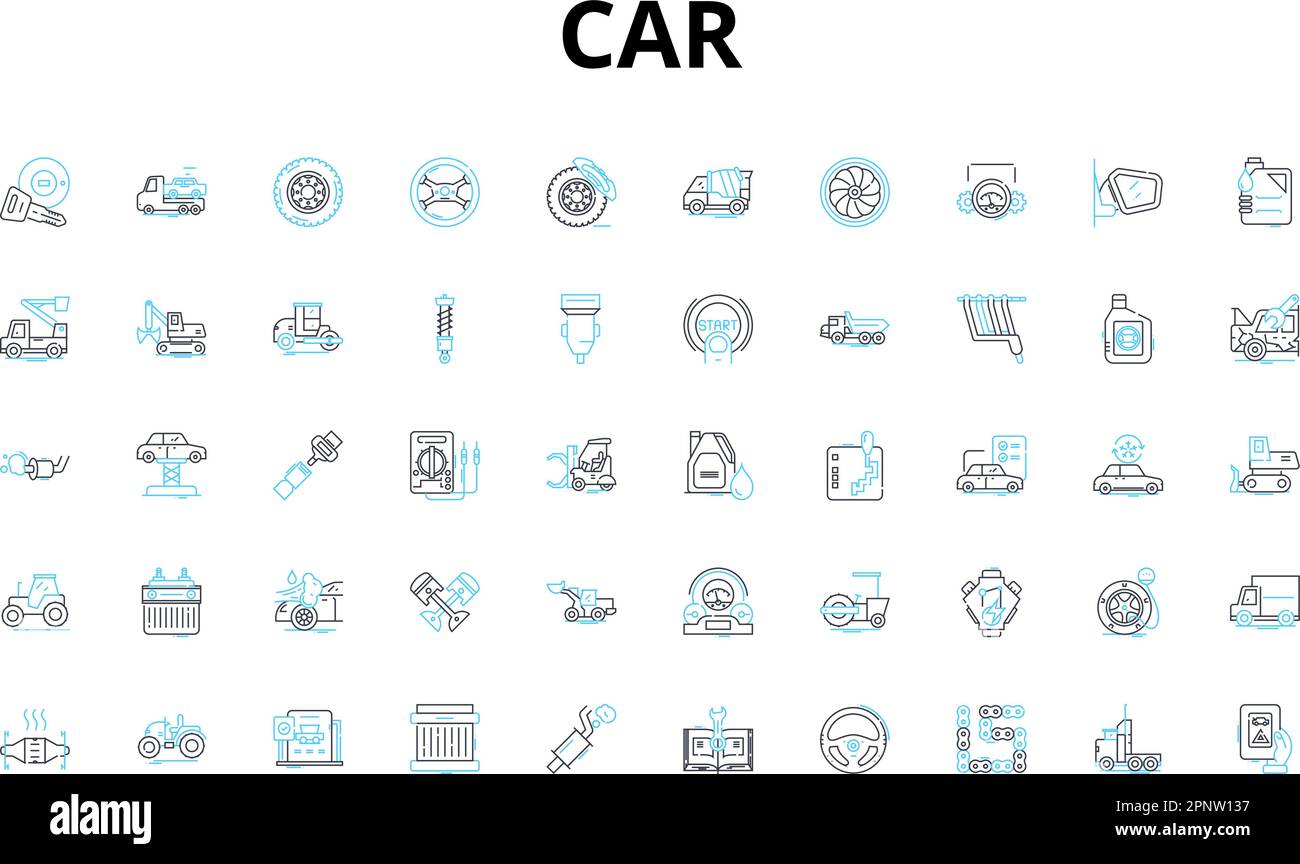 Car linear icons set. Engine, Steering, Transmission, Fuel, Suspension